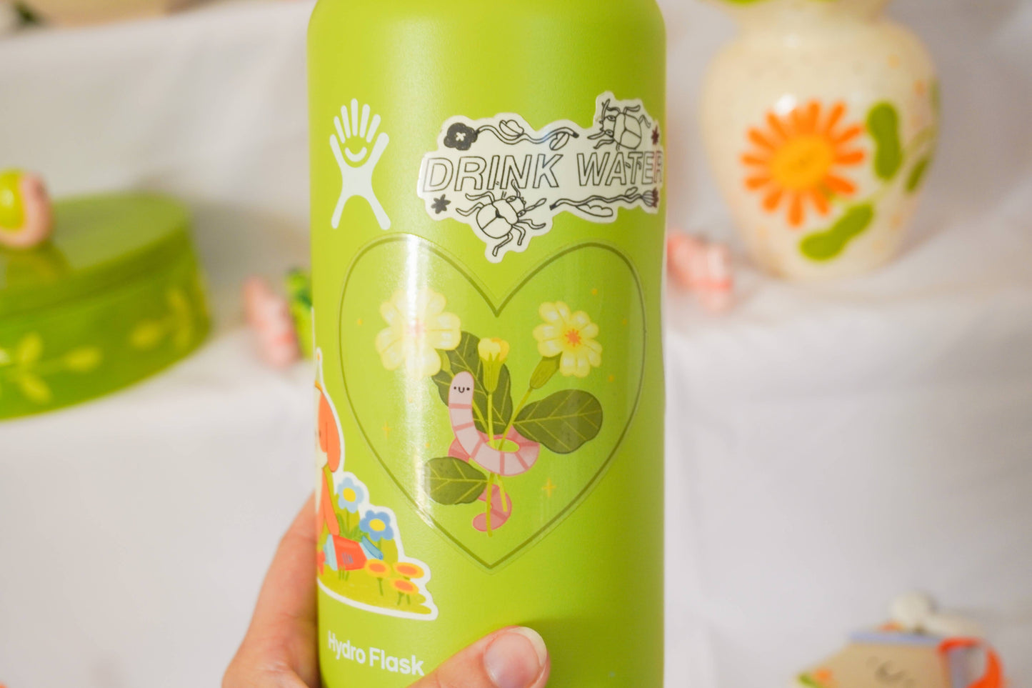 Worm Heart Flower - Transparent Vinyl Sticker: Yellow