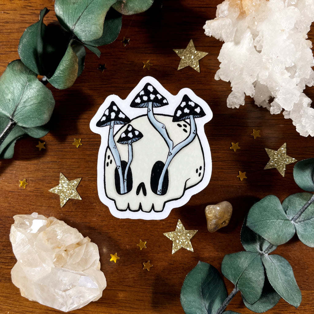 Mushroom Skull Clear Vinyl Die Cut Sticker