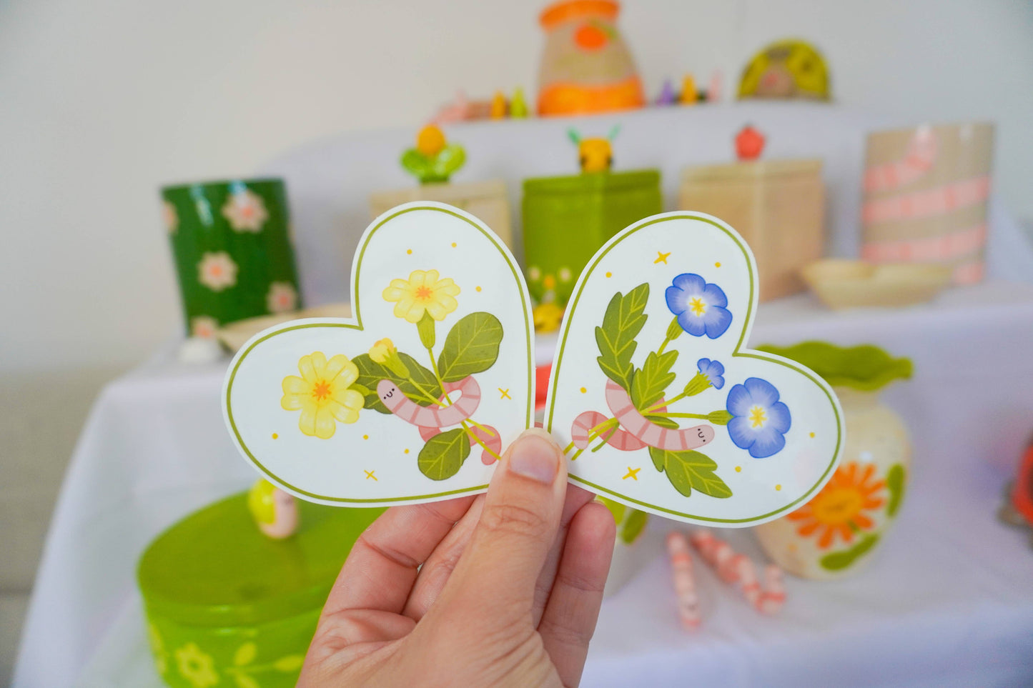 Worm Heart Flower - Transparent Vinyl Sticker: Yellow