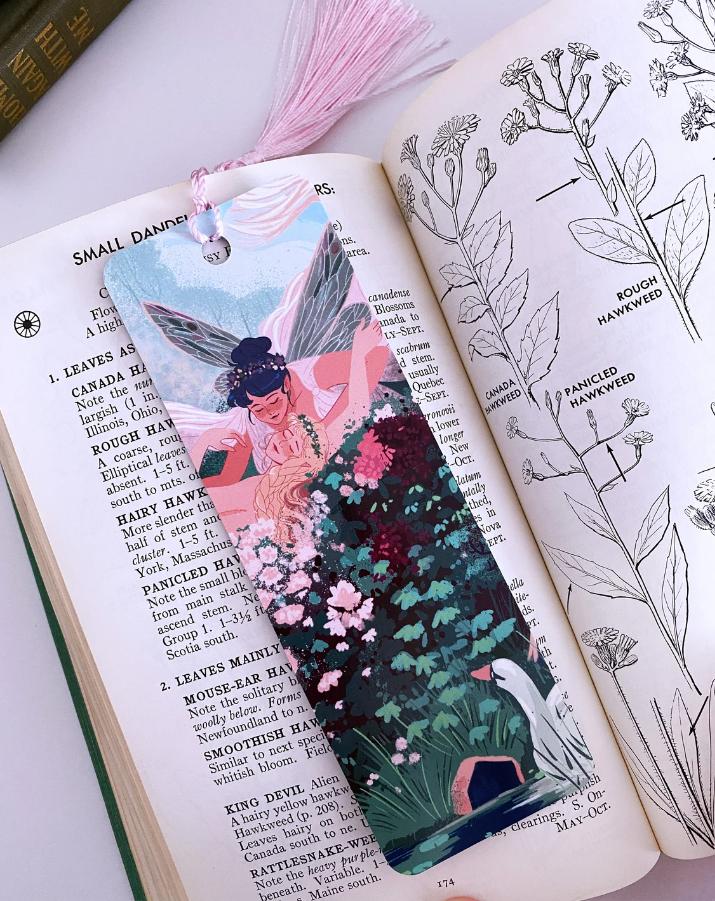 Two Fairies Embracing Bookmark with Tassel