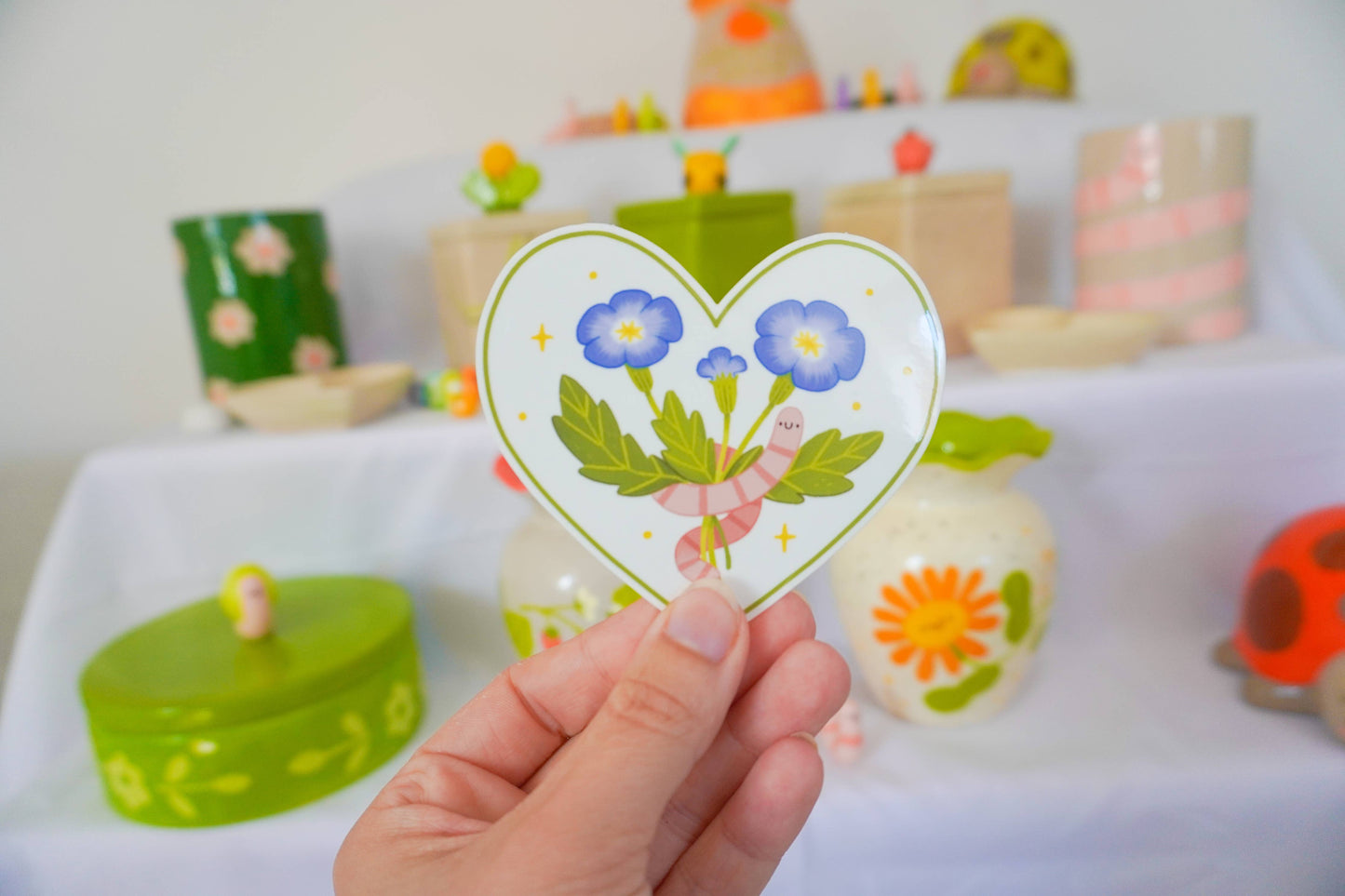 Worm Heart Flower - Transparent Vinyl Sticker: Yellow