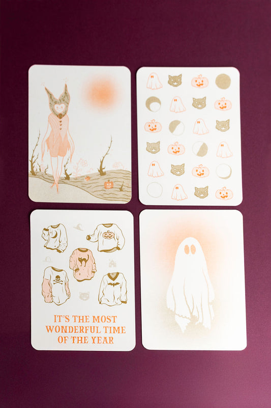 soft halloween risograph postcard set
