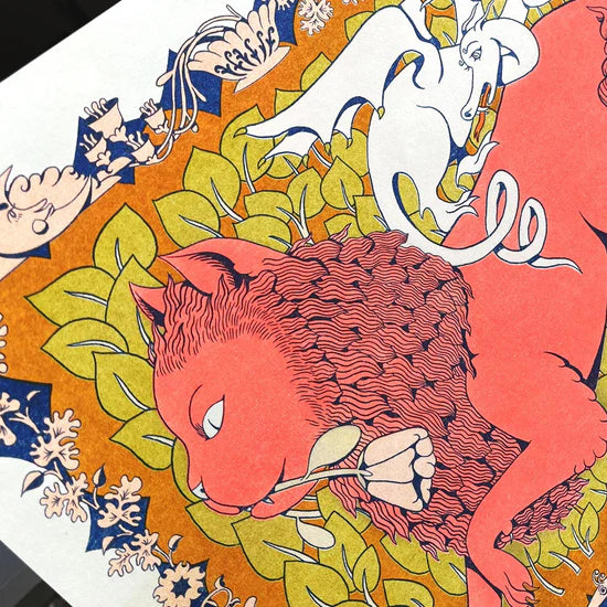 Medieval Lion - Fluo Orange Riso Print