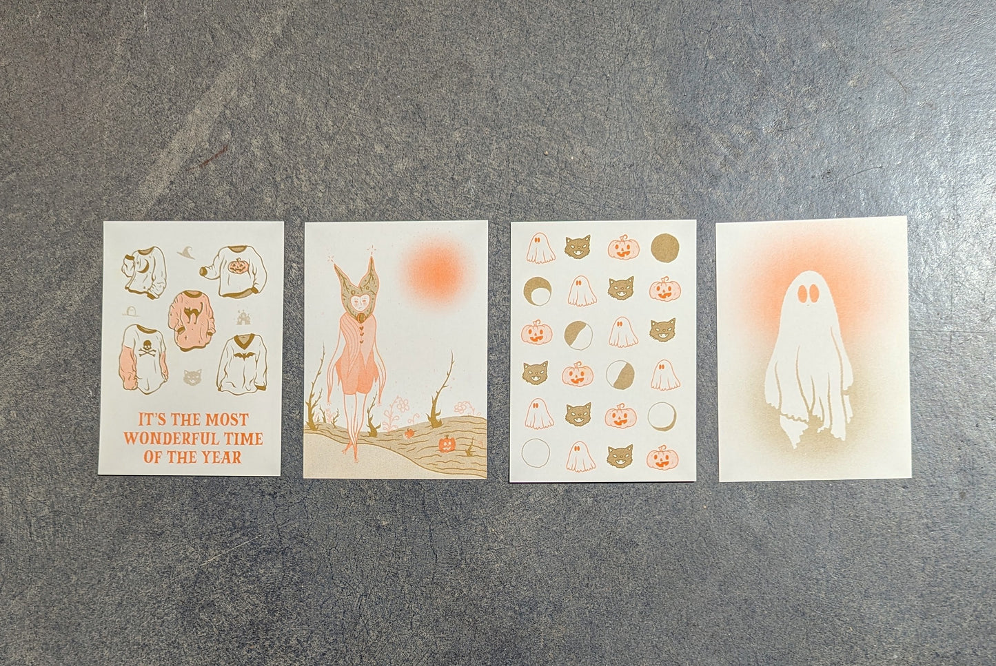 soft halloween risograph postcard set
