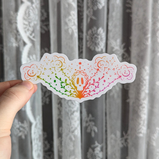 rainbow floral skull sticker