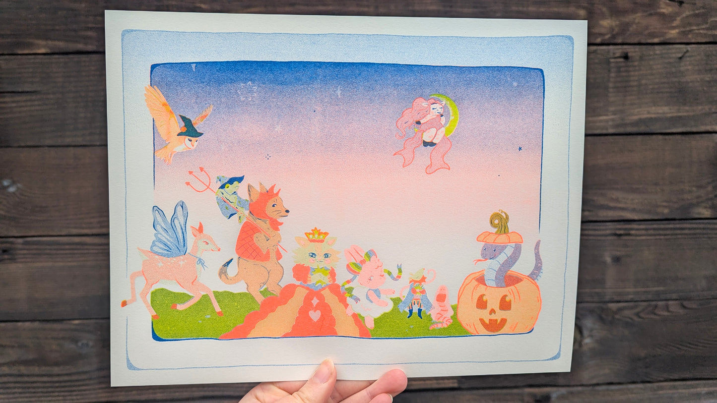 All Critters Eve Parade Risograph Print