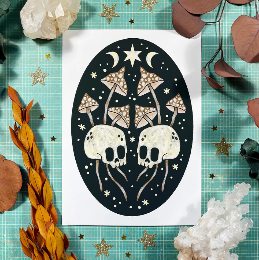 Skull and Mushroom 5"x7" Oval Art Print