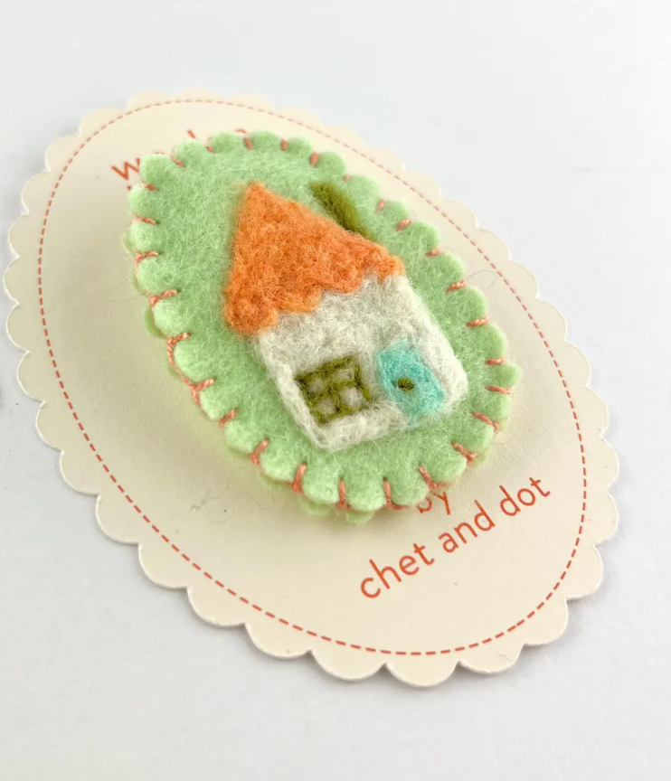 Coral Cottage Woolen Brooch