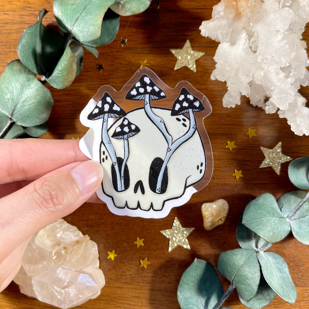 Mushroom Skull Clear Vinyl Die Cut Sticker