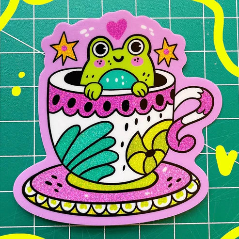 Teacup Frog shimmery sticker