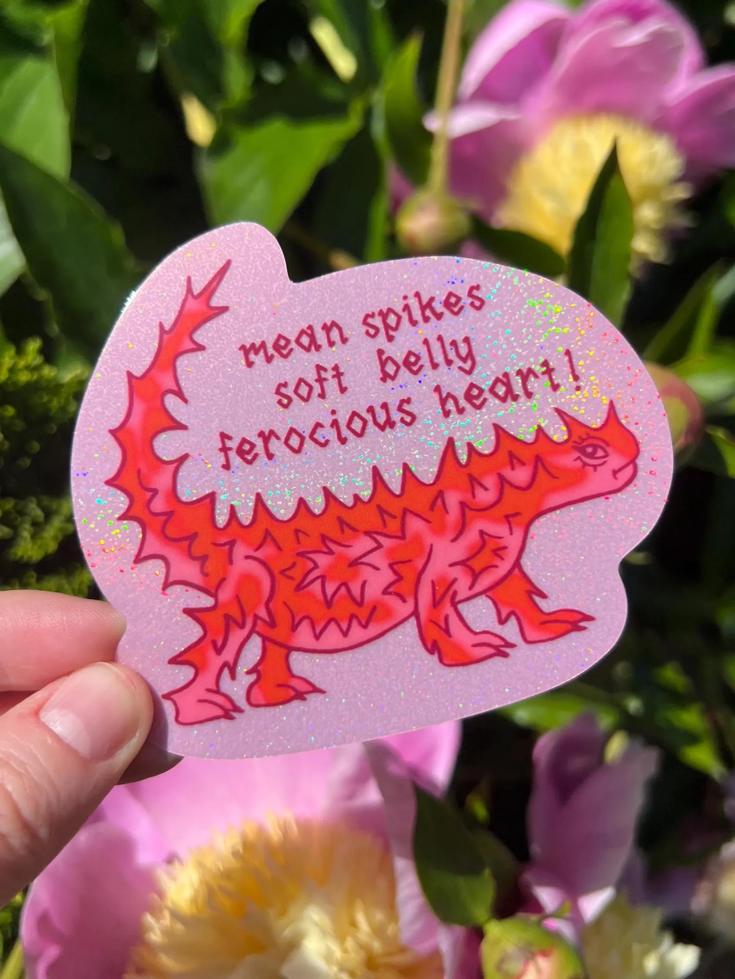 Thorny Devil pink glitter sticker