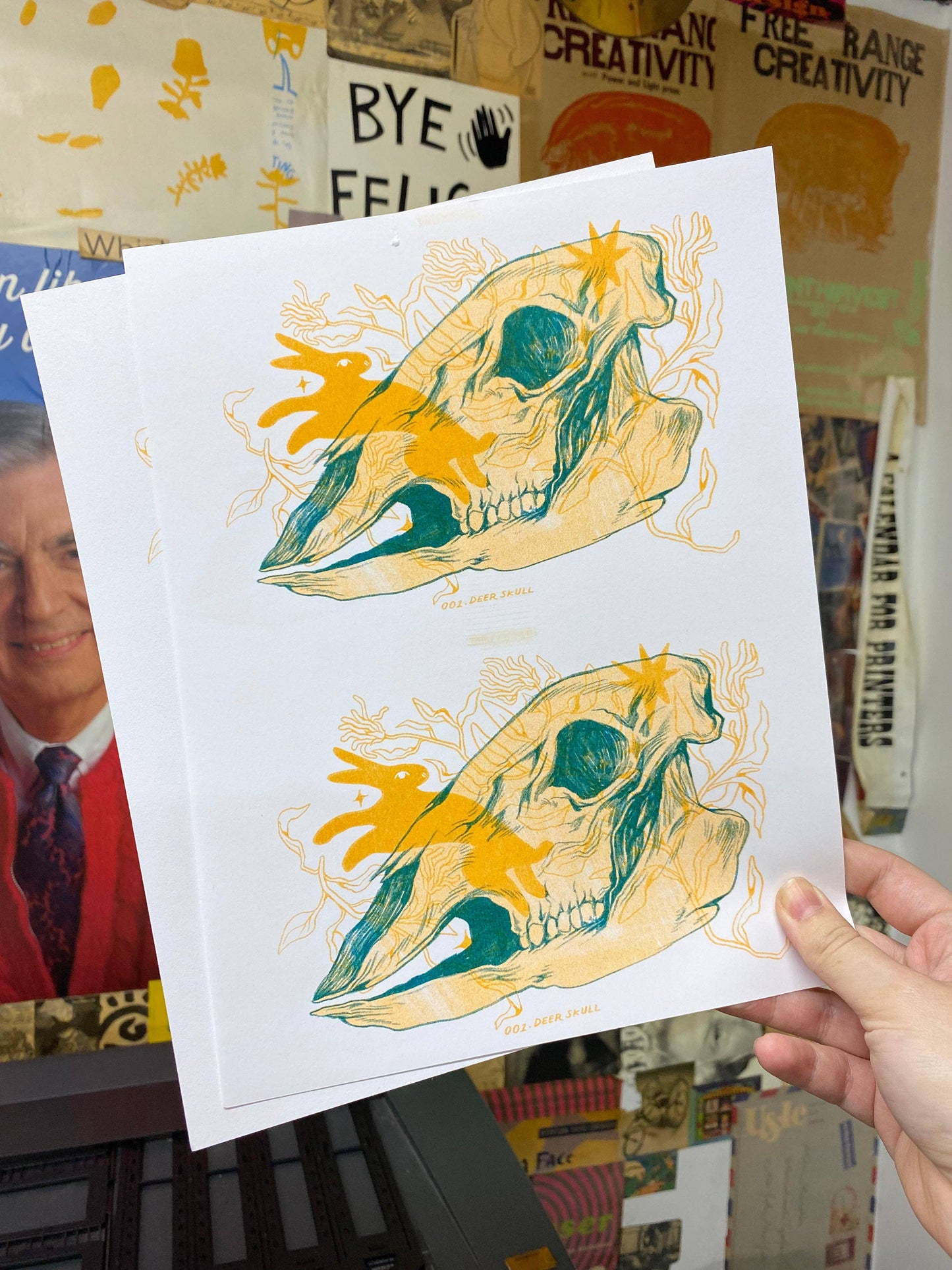 Deer Skull Riso Print