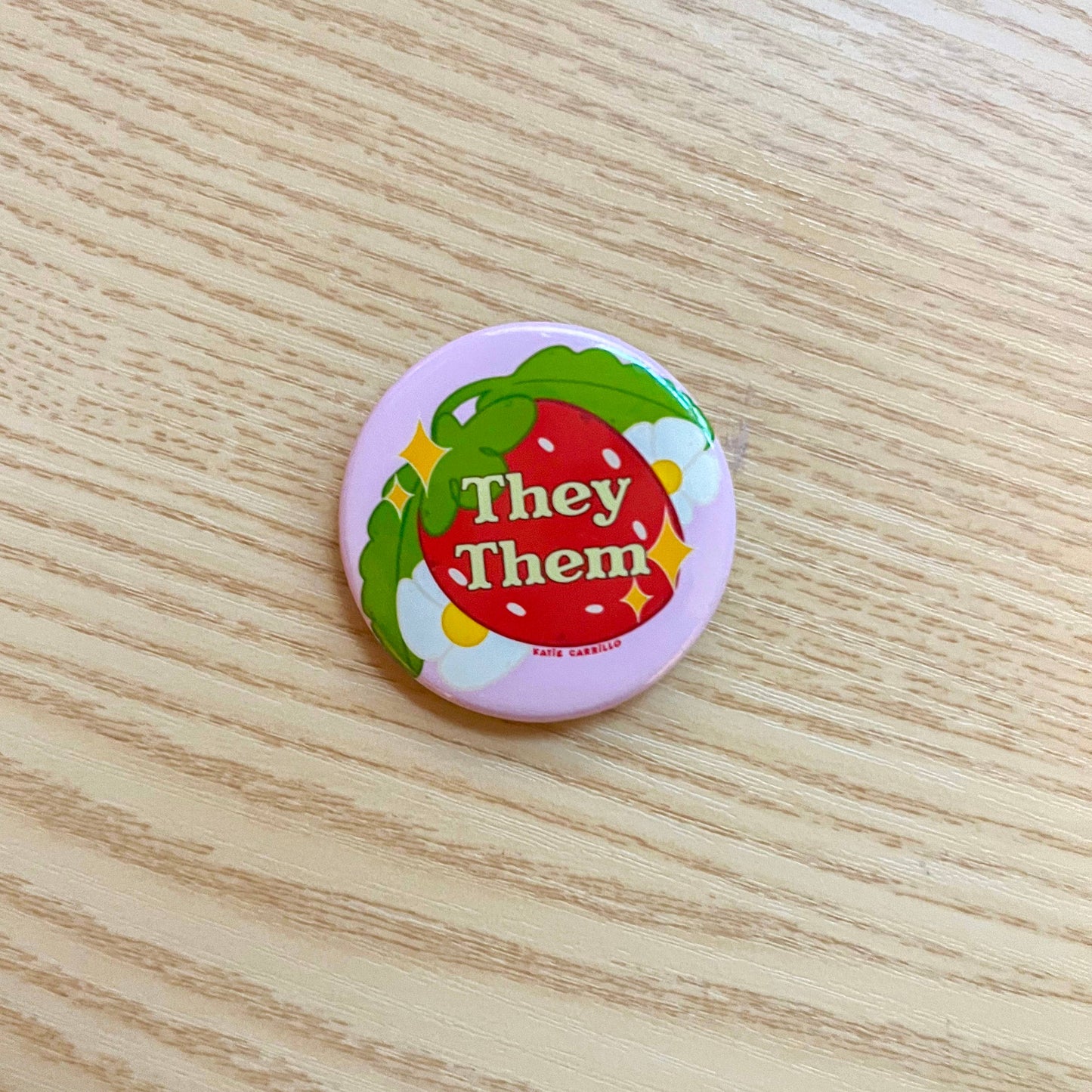 Strawberry Pronoun Pin Back Buttons