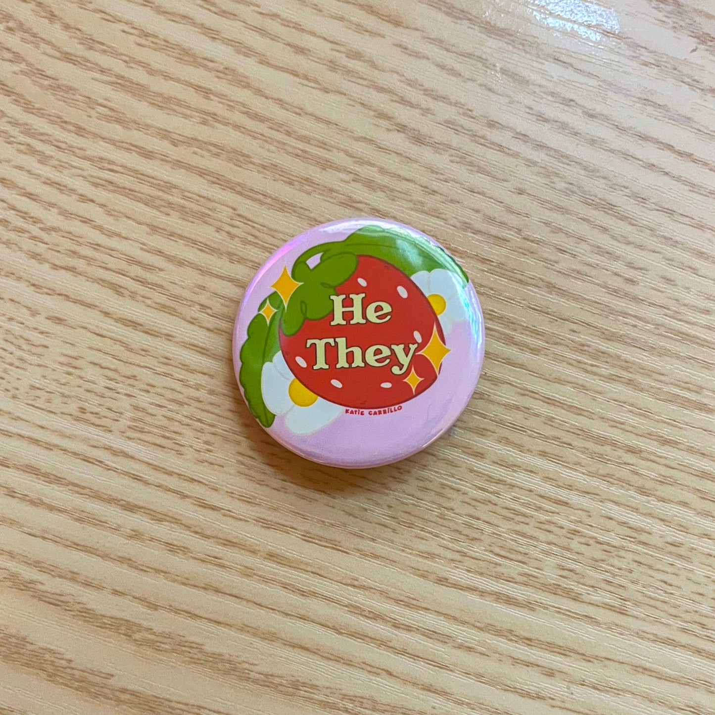Strawberry Pronoun Pin Back Buttons
