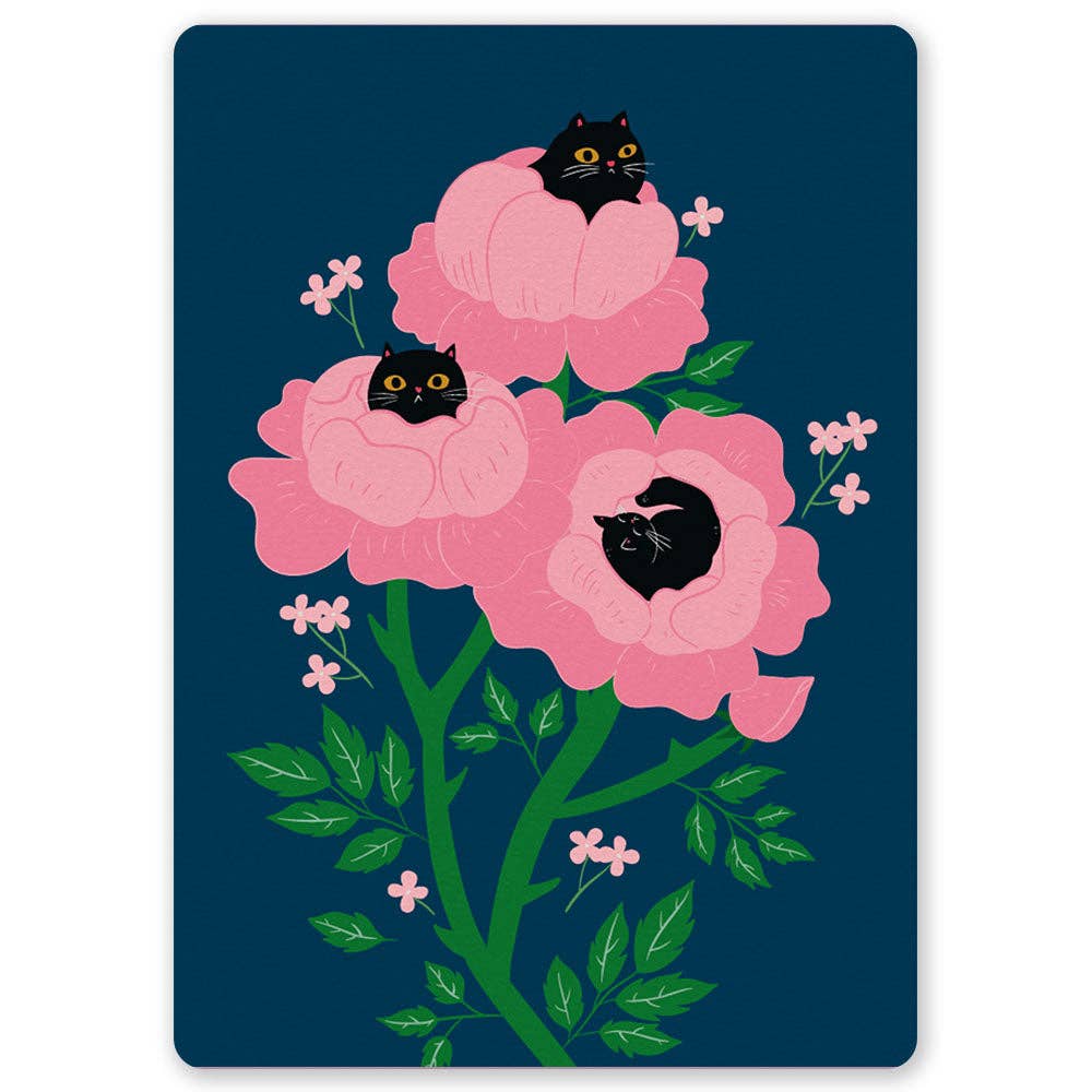 Black Cat Peonies Postcard