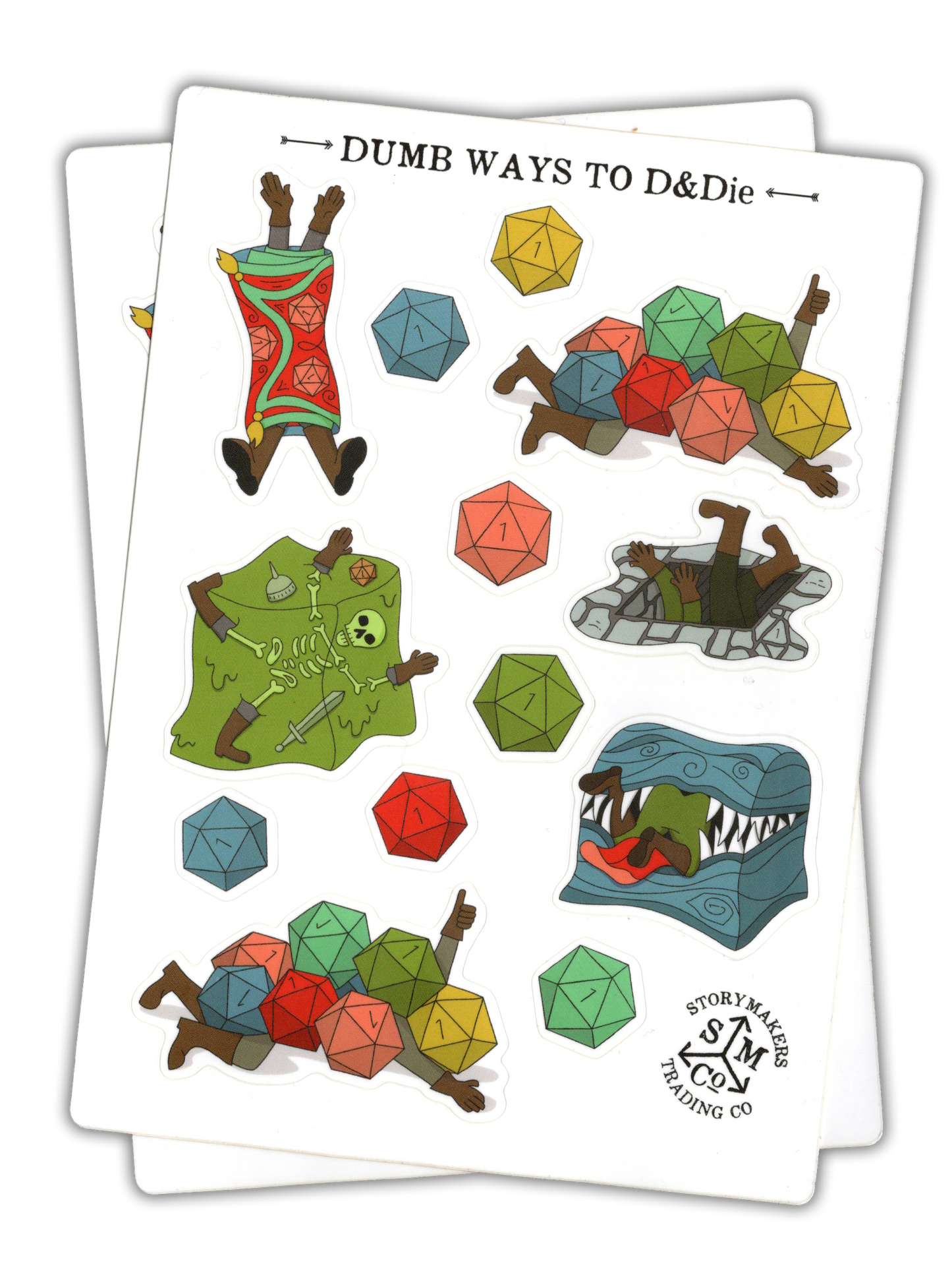 Dumb Ways to D&Die 5"x7" vinyl sticker sheet