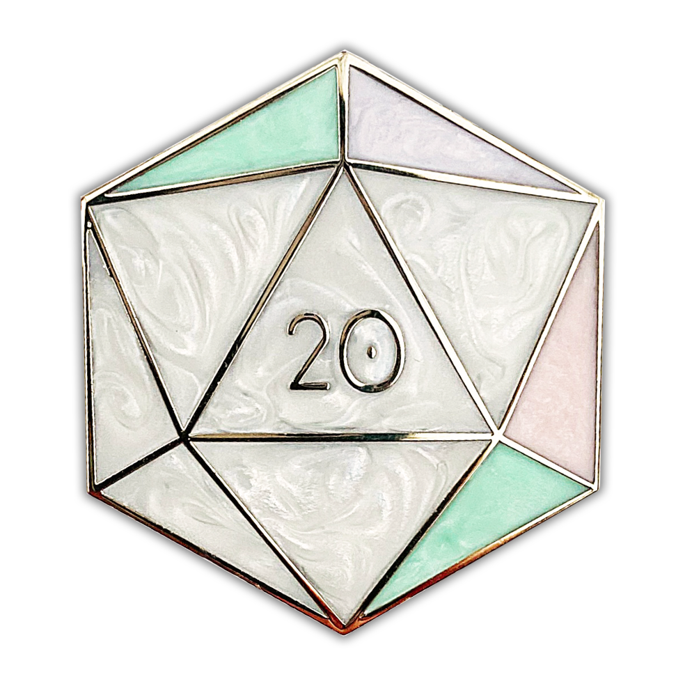Opal d20 - October birthstone - D&D/RPG enamel pin