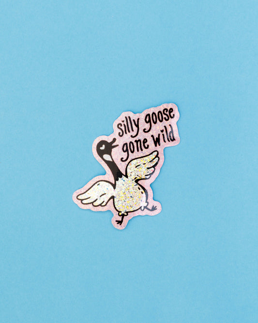 glittery silly goose gone wild sticker