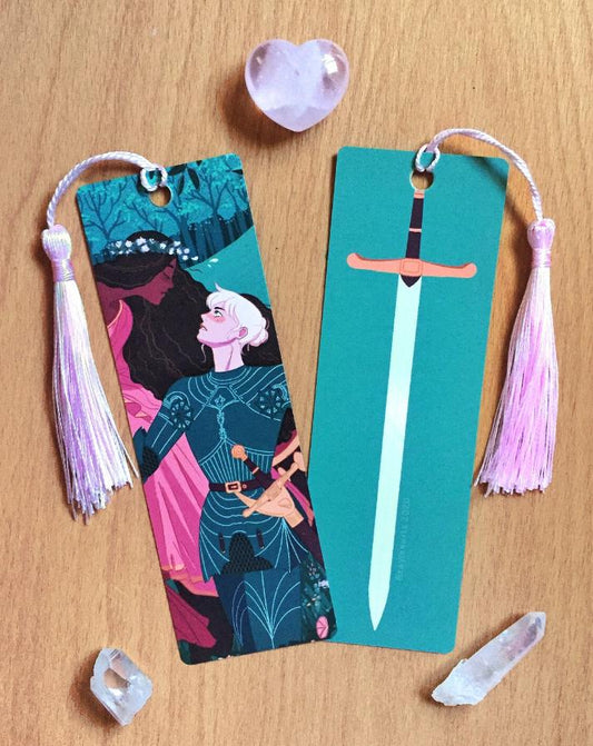 Beautiful Lady and Knight Sword Bookmark with Tassel