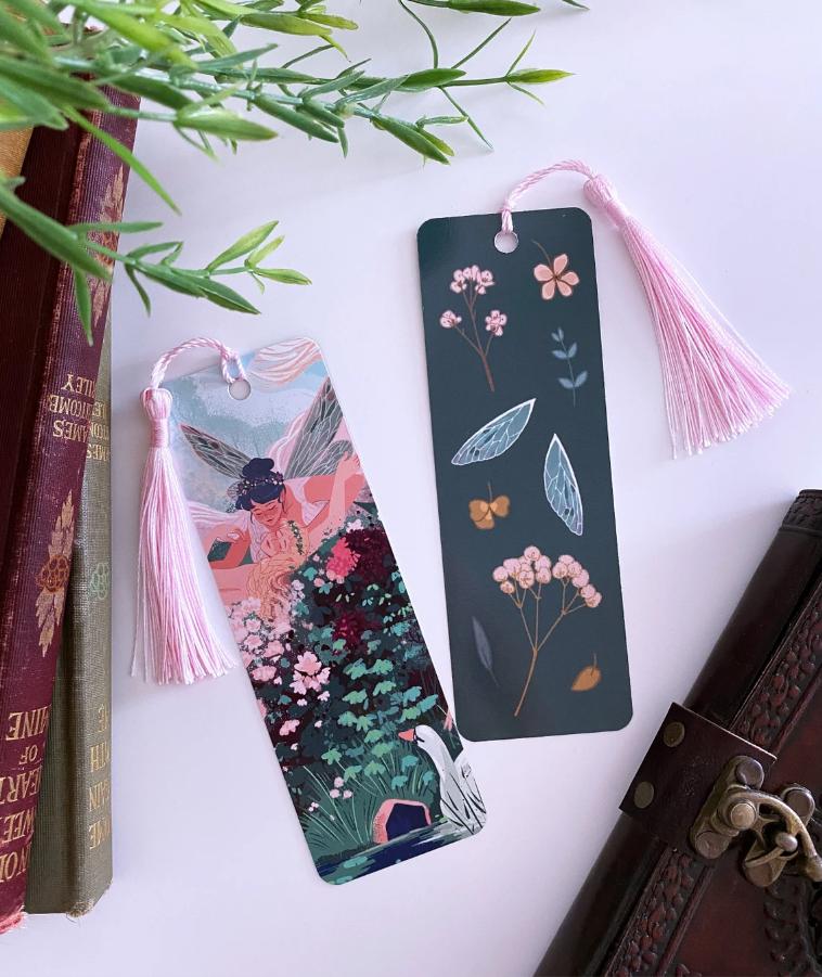Two Fairies Embracing Bookmark with Tassel