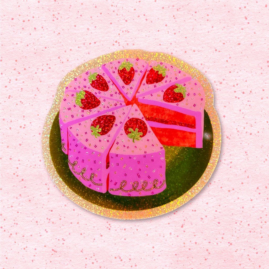 Strawberry Cake Glitter Sticker