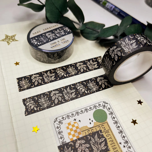 Black Botanical Washi Tape