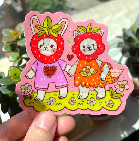 Strawberry Friends Shimmery Sticker