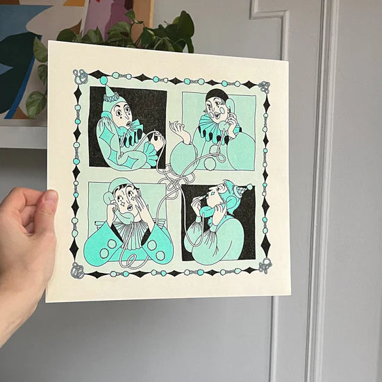 Clown Conference Call Riso Print - Mint + Black