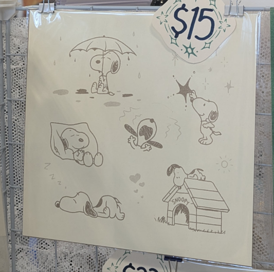 golden snoopy tattoo flash