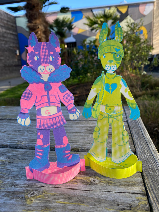 Build-your-own Cat and Rabbit Paper Dolls