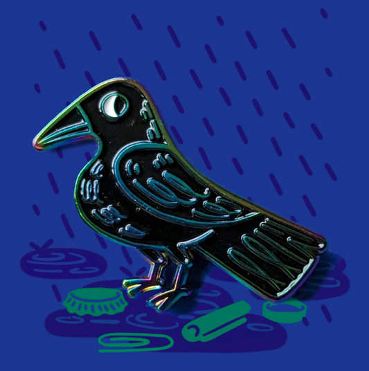 crow rainbow enamel pin
