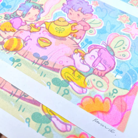 Fairy Tea Party riso print