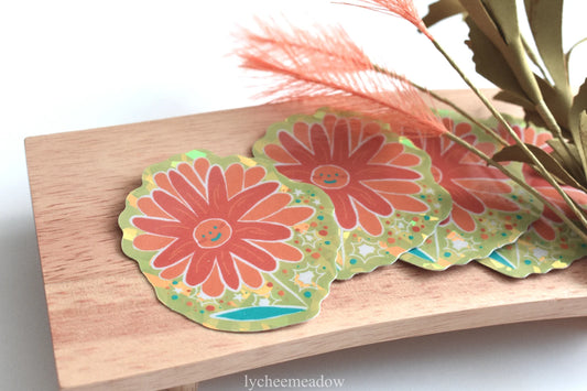 Smiley Flower holographic sticker