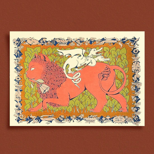 Medieval Lion - Fluo Orange Riso Print