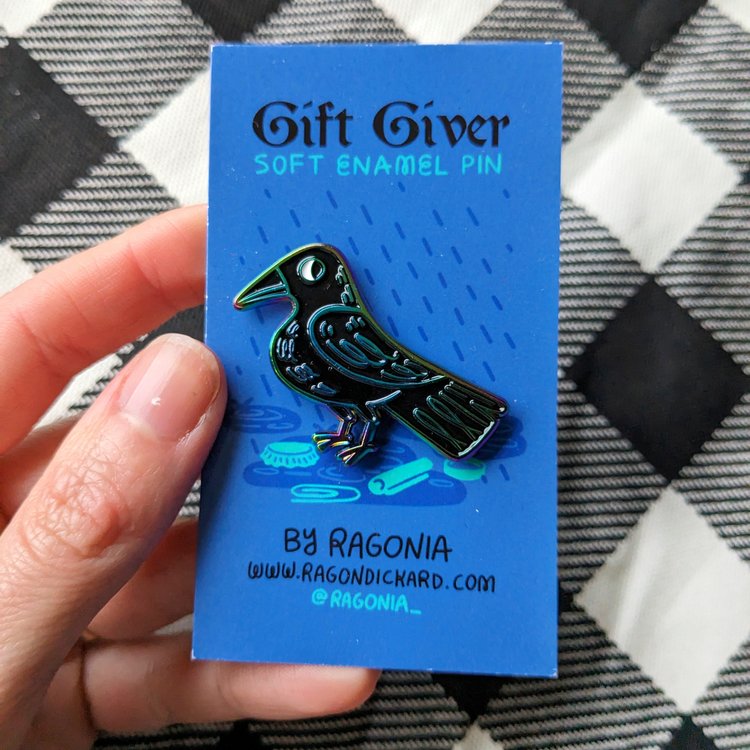 crow rainbow enamel pin