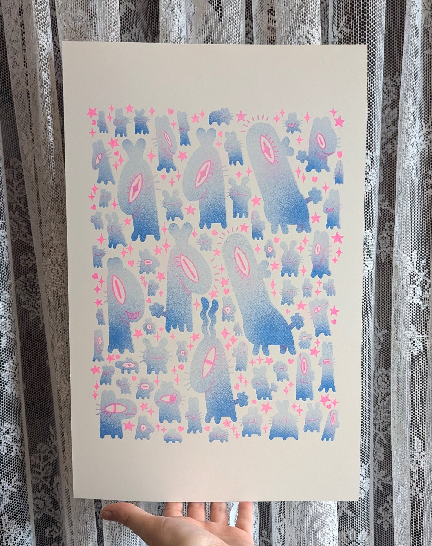 Blue Bunny Party riso print