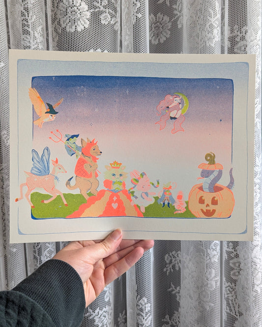 All Critters Eve Parade Risograph Print