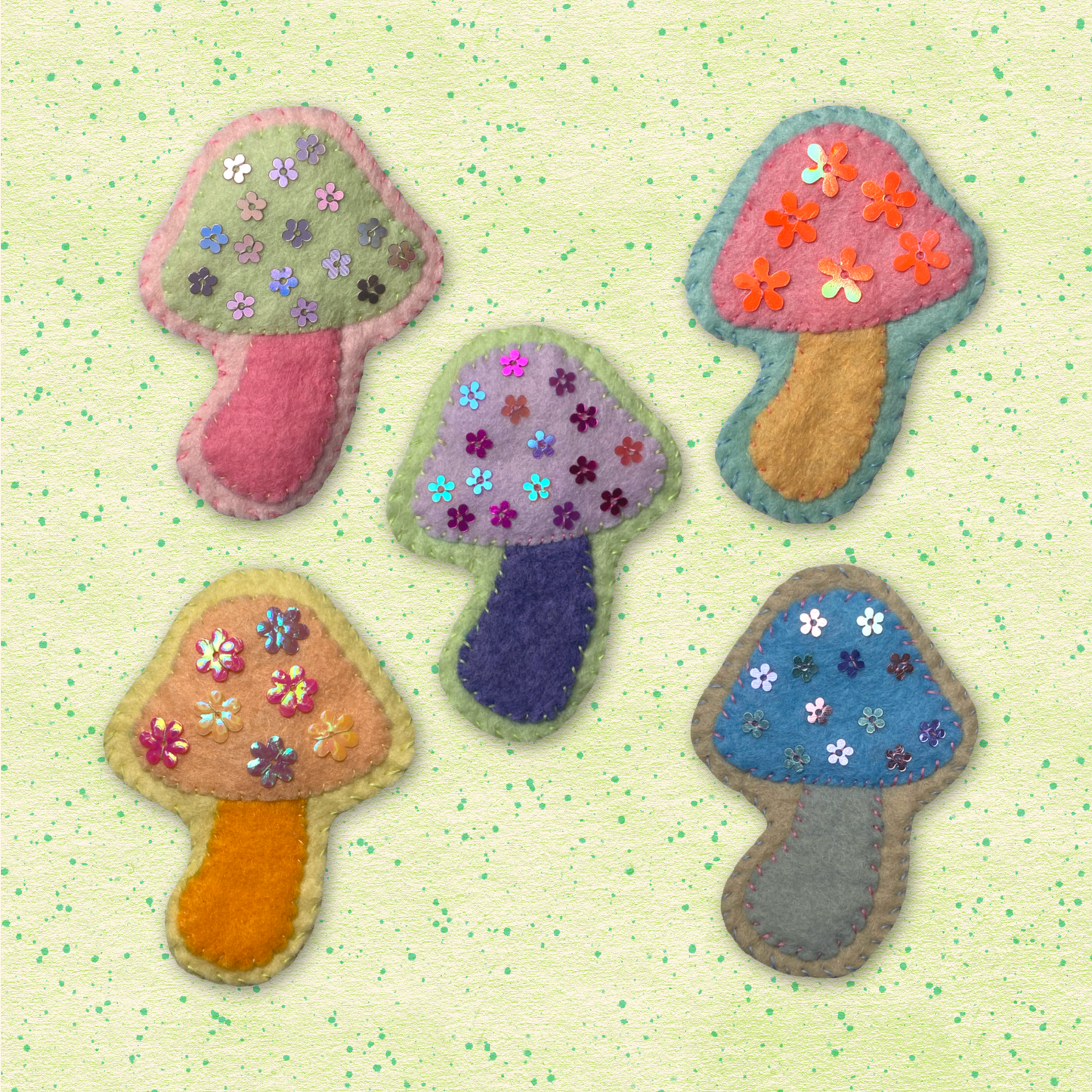 Hand-Stitched Mushroom Pins