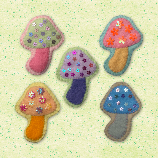 Hand-Stitched Mushroom Pins