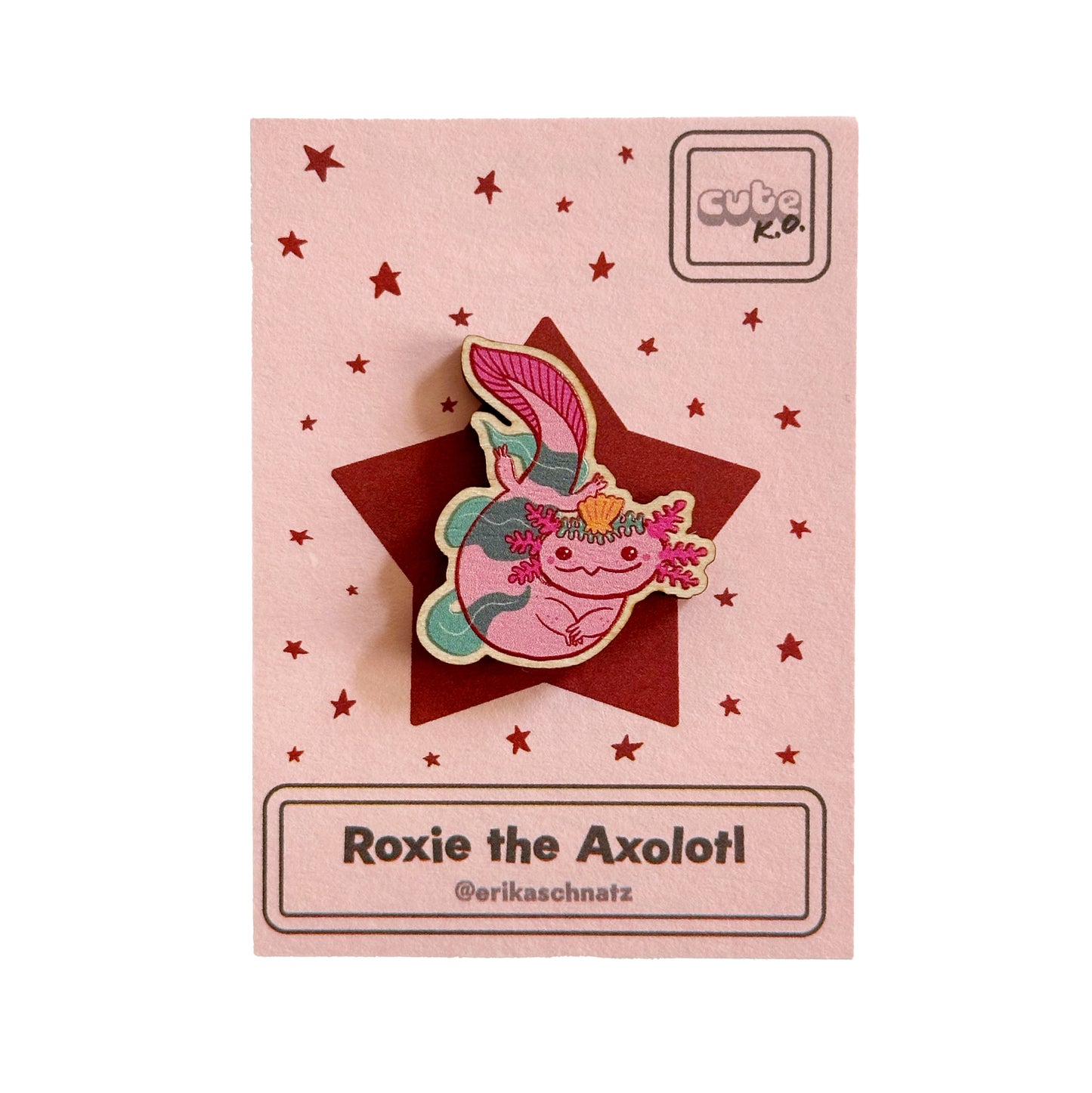 Roxie the Axolotl Wooden Pin
