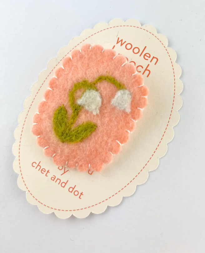 Coral Lily of the Valley Woolen Brooch