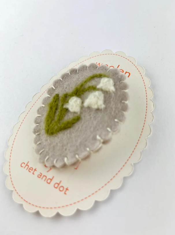 Grey Lily of the Vally Woolen Brooch