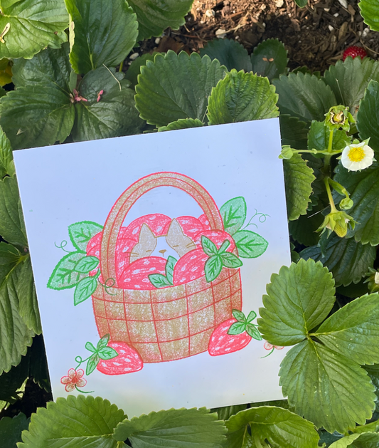 Strawberry Basket Cat print