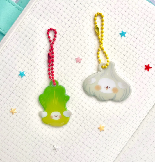 Bok Choy & Garlic Puffy Keychains