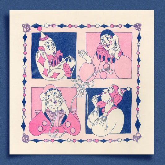 Clown Conference Call Riso Print - Pink + Blue