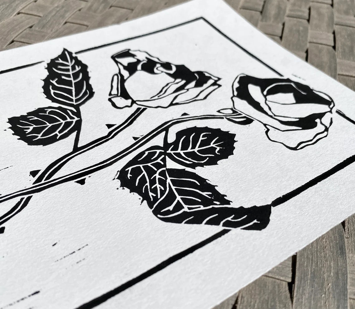 Dried Roses Linocut Print