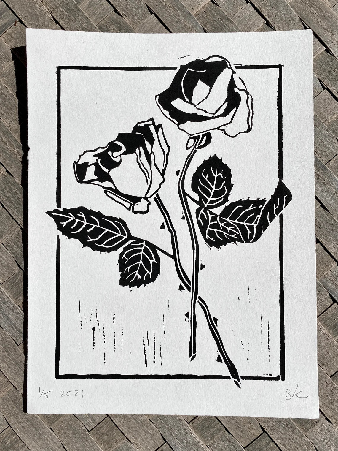 Dried Roses Linocut Print