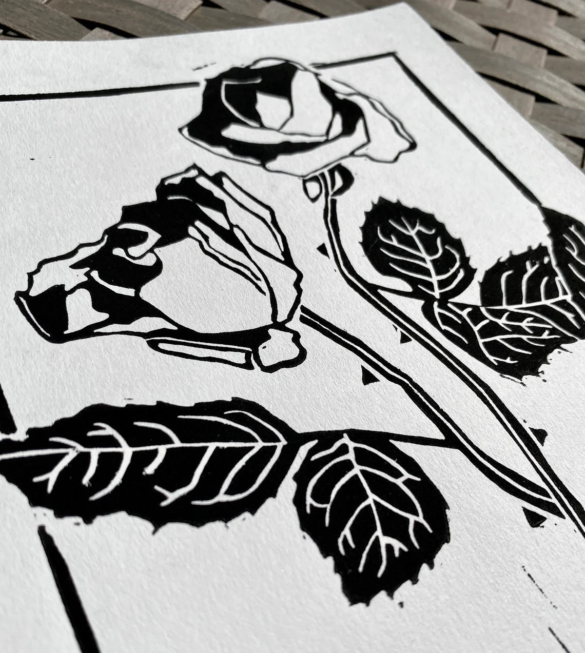 Dried Roses Linocut Print