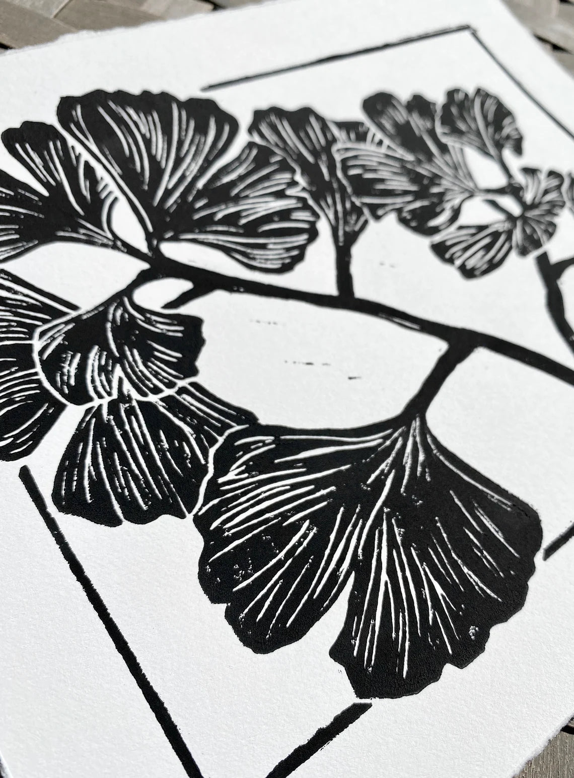 Ginkgo Leaves Linocut Print