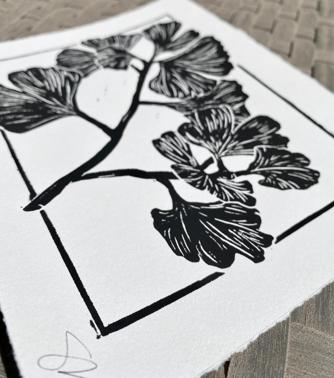 Ginkgo Leaves Linocut Print